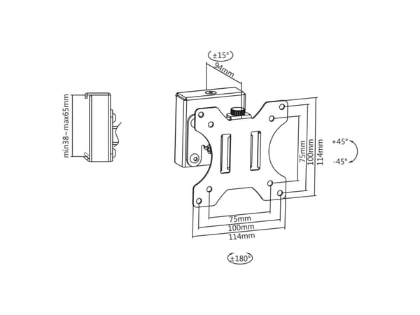 InLine 23183A, 6,5 kg, 33 cm (13"), 33 cm (13"), 75 x 75 mm, 100 x 100 mm, Sort