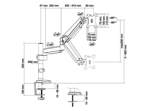 InLine 23159B, Klemmer, 9 kg, 43,2 cm (17"), 43,2 cm (17"), 100 x 100 mm, Sort