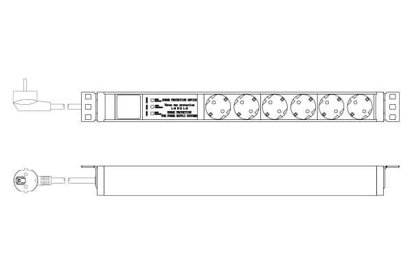 Digitus DN-95432, 1U, Alumiini, Muovi, 6 AC-pistorasia(a), Tyyppi F, Tyyppi F, 2 m