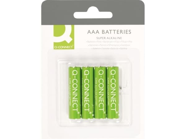 Q-CONNECT 4 x AAA, Kertakäyttöinen akku, AAA, Alkali, 4 kpl, Vihreä, Lieriömäinen