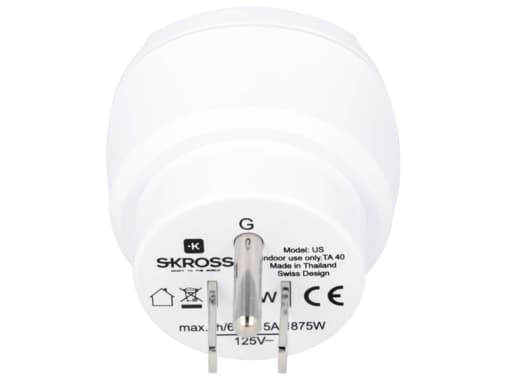 Skross Europe to USA, Type B, Type C (Europlug), 100-240 V, 15 A, Hvit, 3750 W