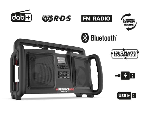 Perfectpro ROCKBULL, Bärbar, DAB+, FM, 50 W, Klassisk, Dans, Platt, Jazz, Rock, LCD, Svart