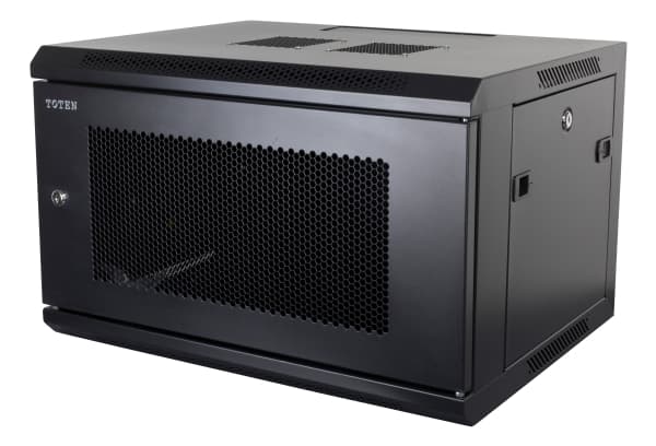 19" wall cabinet, 6U, 600x450, perforated door, black