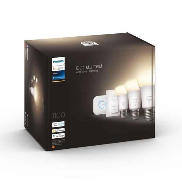 Philips Hue White Startpaket: 3 st E27 ljuskällor (1100lm) + Dimmer switch