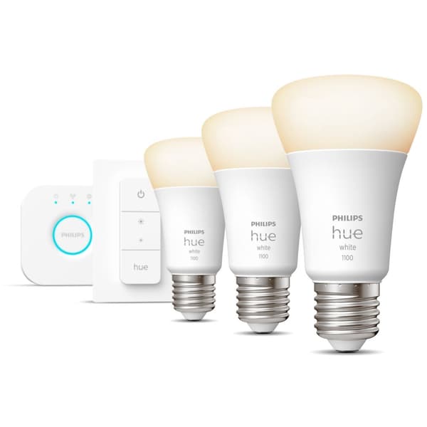 Philips Hue White Startpaket: 3 st E27 ljuskällor (1100lm) + Dimmer switch