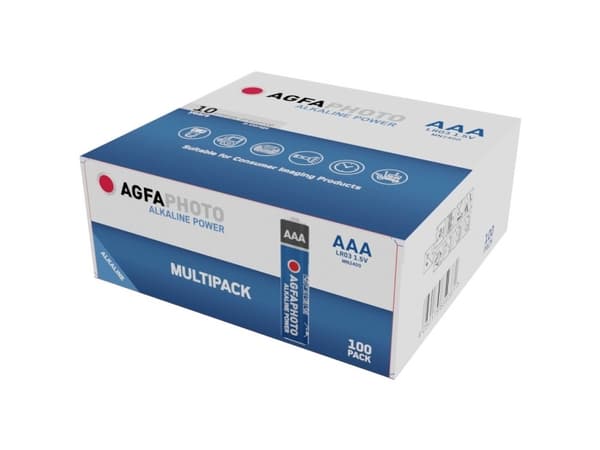 AgfaPhoto 110-859361, Engangsbatteri, AAA, Alkalinsk, 1,5 V, 100 stykker, Sort, Blå, Rød, Hvit