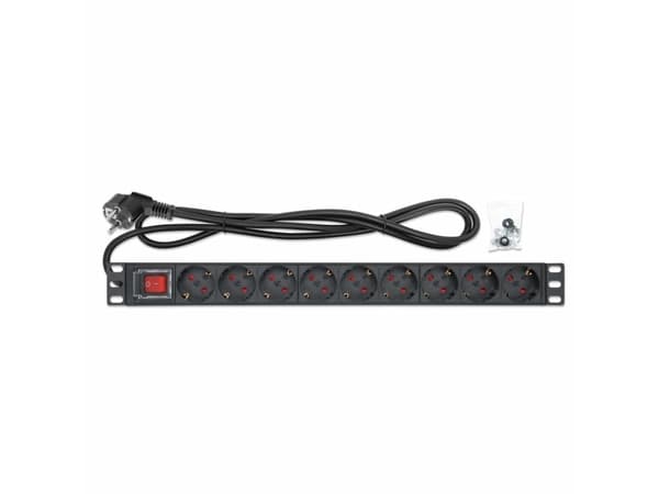Intellinet stikkontaktlist 9x 2m kabel 1U strømbryter