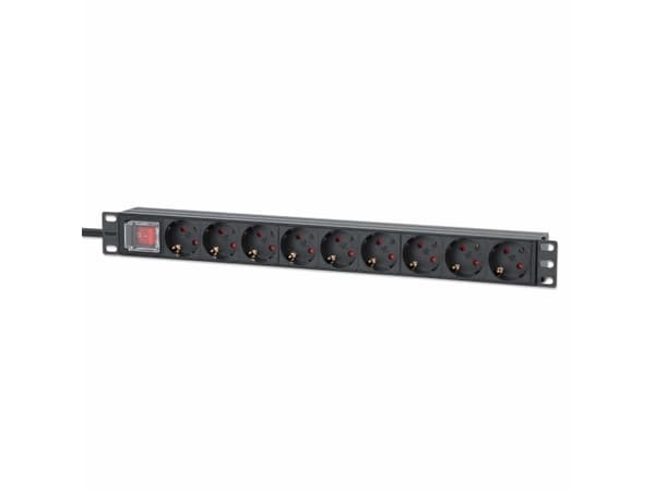 Intellinet stikkontaktlist 9x 2m kabel 1U strømbryter Sort