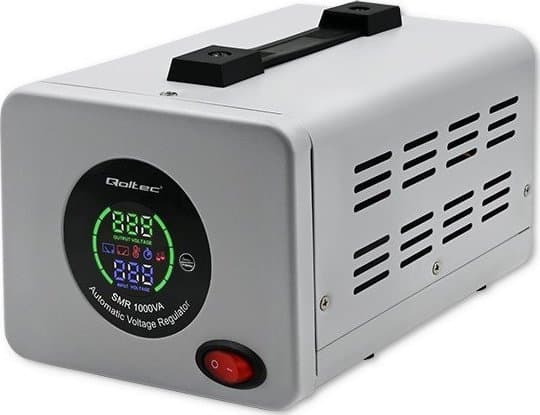 Qoltec Monolith Pro - Automatisk spänningsregulator - AC 220-240 V - 800 Watt - 1000 VA - 1-fas - utgångskontakter: 2 - grå
