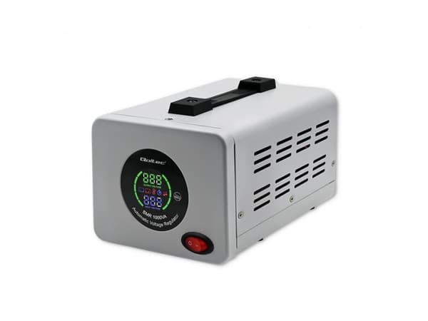 Qoltec Monolith Pro - Automatisk spänningsregulator - AC 220-240 V - 800 Watt - 1000 VA - 1-fas - utgångskontakter: 2 - grå