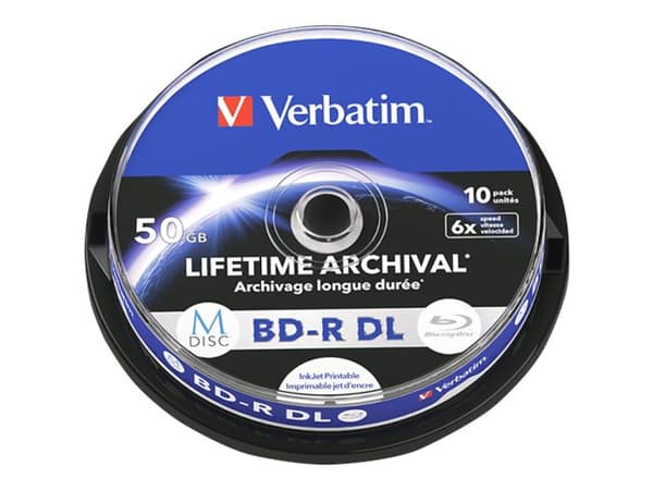 Verbatim M-Disc - 10 x BD-R DL - 50 GB 6x - blekkstråleskrivbar overflate - spindel