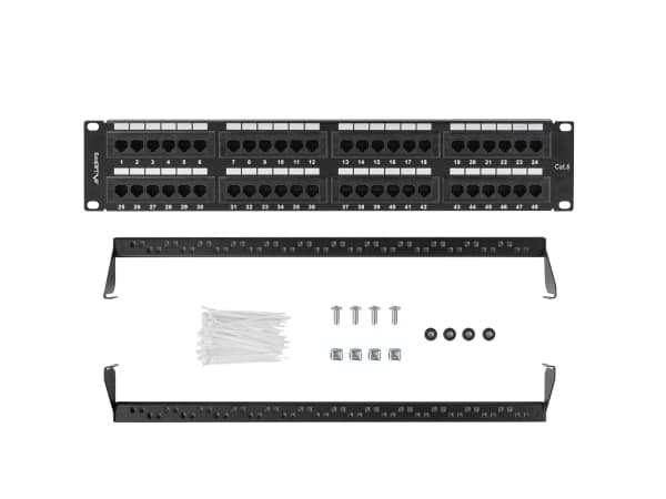 Lanberg - Patch-panel - rackmontering - CAT 6 - UTP - RJ-45 X 48 - RAL 9004, svart - 2U - 19"