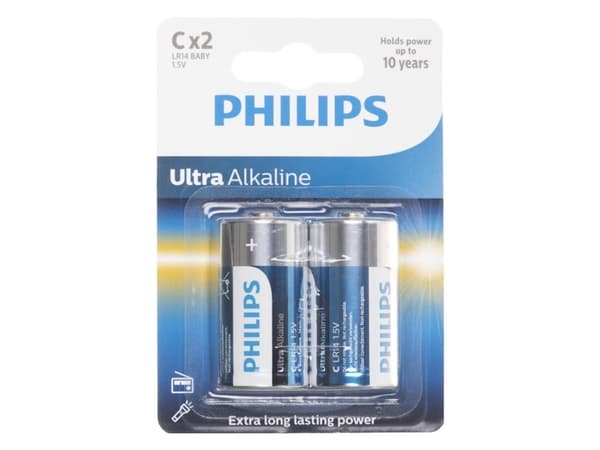 Philips Akku LR14E2B/10, Kertakäyttöinen akku, Alkali, 1,5 V, 2 kpl, 26,2 mm, 50 mm