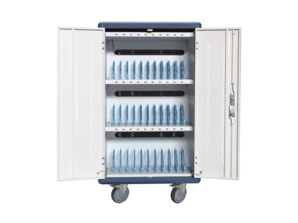 Techly I-CABINET-30DUTY, Kannettava laitehallintakärry, Valkoinen, Sininen, Lattia, 3 hyllyä, 2,2 m, Kannettava tietokone, Älypuhelin, Tabletti