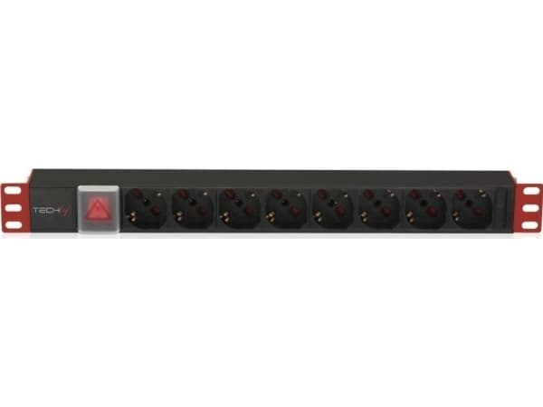 Techly I-CASE STRIP-18C20, Grunnleggende, 1U, Enkelfaset, Horisontal, Aluminium, Sort, Rød