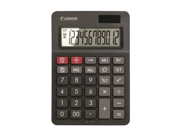 Canon AS-120 II - Skrivbordskalkylator - 12 siffror - solcellspanel, batteri - mörkgrå