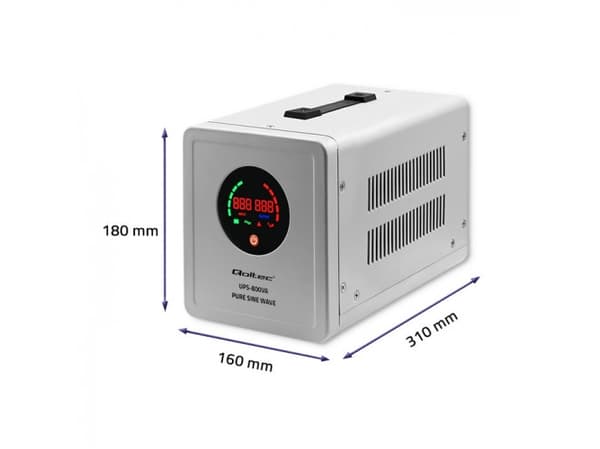 Qoltec Pure Sine Wave - UPS - uninterruptible - AC 230 V - 560 watt - 800 VA - utgangskontakter: 2 - grå