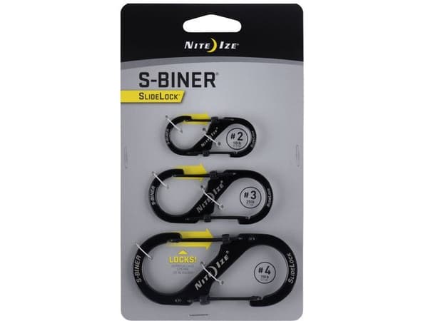 Nite Ize S-Biner SlideLock Karabinkrok rustfritt stål sort 3 stk