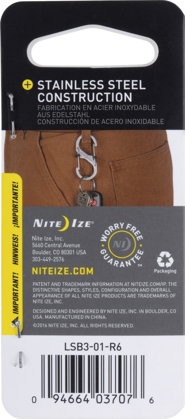 Nite Ize Carabiner S-Biner SlideLock #3 ruostumaton teräs musta-LSB3-01-R6