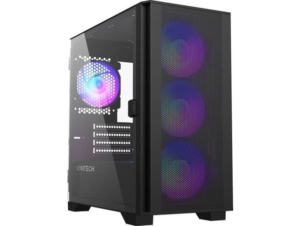 Montech AIR 100 ARGB - Tower - micro ATX - genomskinlig sidopanel (härdat glas) - ingen strömförsörjning (ATX) - svart - USB/ljud