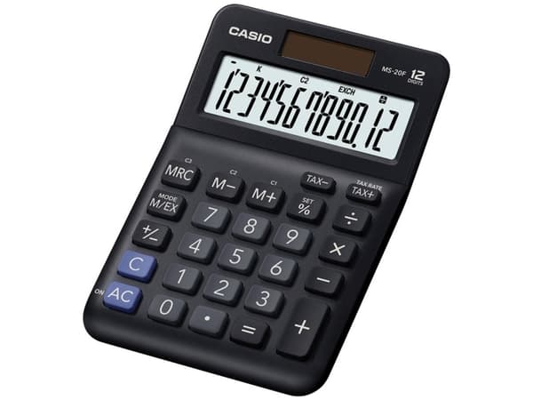 Casio MS-20F, Desktop, Grunnleggende, 12 sifre, Batteri/Solcelle, Sort