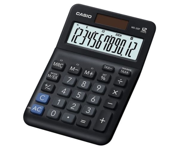 Casio MS-20F, Desktop, Grunnleggende, 12 sifre, Batteri/Solcelle, Sort Sort