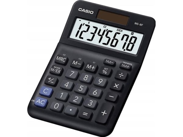 Casio MS-8F, Työpöytä, Perus, 8 lukua, Akku/Aurinko, Musta