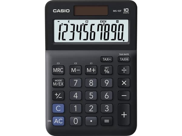 Casio MS-10F, Skrivbord, Grundläggande, 10 siffror, Batteri/solcell, Svart