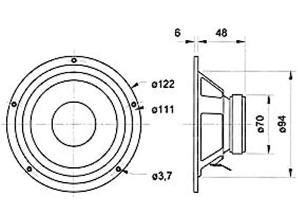 Visaton VS-W100S/4, 30 W, 50 W, 4 ohm (O), 56 - 15000 Hz, sortering, 122 mm