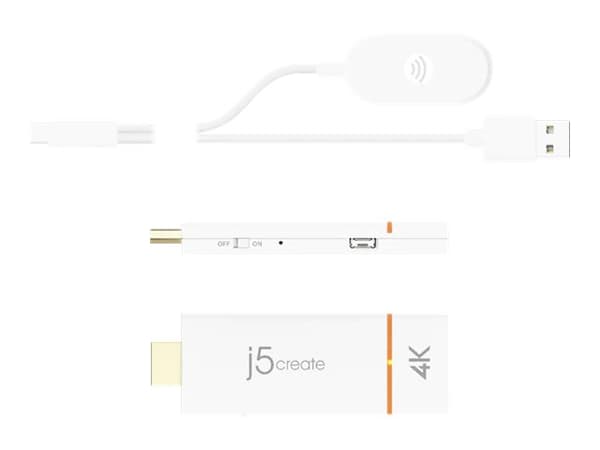 j5create JVAW76-N ScreenCast 4K HDMI™ Wireless Display Adapter, 3840 x 2160 pikseliä, AV-vastaanotin, 15 m, Langaton, Valkoinen