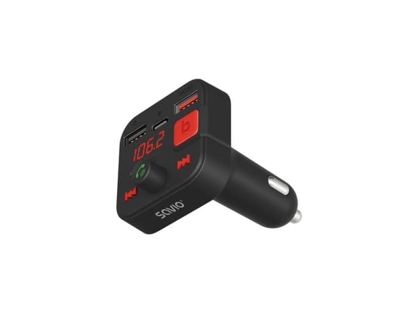 Savio TR-15 Transmiter FM z Bluetooth, Analog och digital, FM, 87,6 - 107,9 MHz, Bluetooth/USB, Ljudströmning, Cigarr tändare