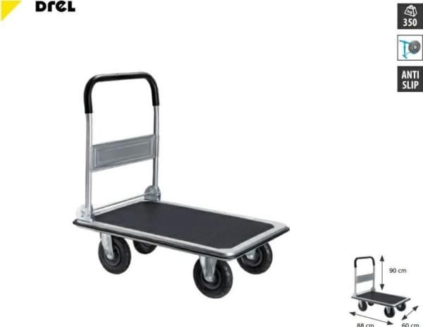 DREL 4-WHEEL STORAGE TROLLEY 300KG PLATFORM 90x60cm PUSHABLE WHEELS (työnnettävät pyörät)