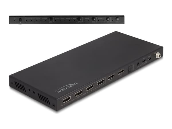 Delock - Video/audio switch - HDMI, matrix, 4K 60 Hz, with audio extractor - 4 x 2 - stasjonær, veggmonterbar