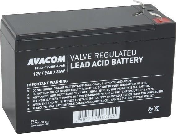 AVACOM PBAV-12V009-F2AH, Sealed Lead Acid (VRLA), 12 V, 1 kpl, Musta, 9 ah, 2,6 kg