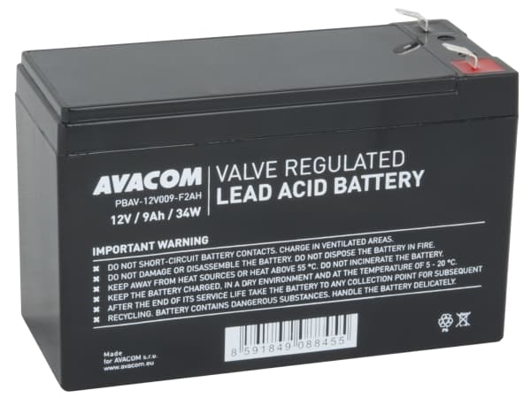AVACOM PBAV-12V009-F2AH, Sealed Lead Acid (VRLA), 12 V, 1 kpl, Musta, 9 ah, 2,6 kg