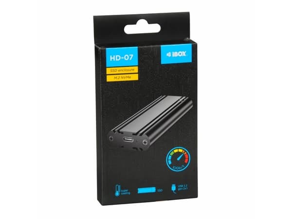 iBox HD-07, SSD-kotelo, M.2, M.2, 10 Gbit/s, USB-liitettävyys, Musta