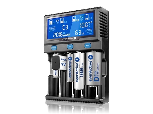 Everactive UC-4200, Lithium jern fosfat (LiFePO4), Lithium polymer (LiPo), Lithium-Ion (Li-Ion), Nikkel-Metalhydrid..., 9V, AA, AAA, C, SC Sort