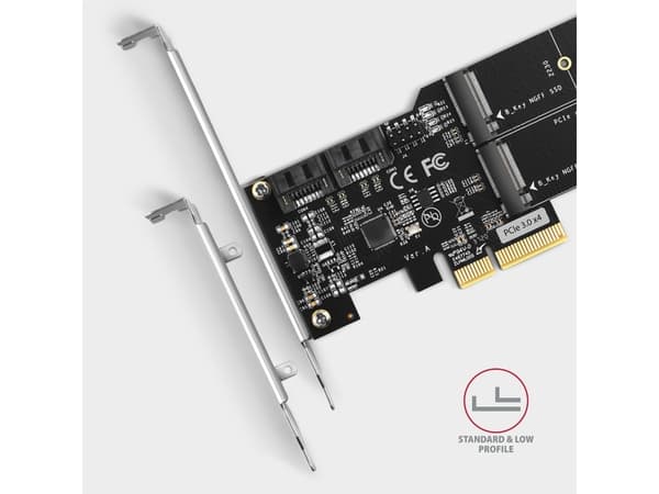 PCES-SA4M2 PCIe-ohjain 2x sisäinen SATA 6G -portti + 2x sisäinen M.2 B-key SATA -portti, SP &amp; LP