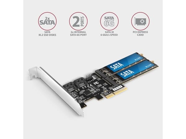 PCES-SA4M2 PCIe-ohjain 2x sisäinen SATA 6G -portti + 2x sisäinen M.2 B-key SATA -portti, SP &amp; LP