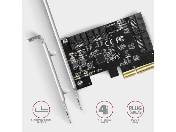Axagon PCES-SA4X4, PCIe, SATA, Hankjønn, Full høyde/lav profil, PCIe 3.0, Sort