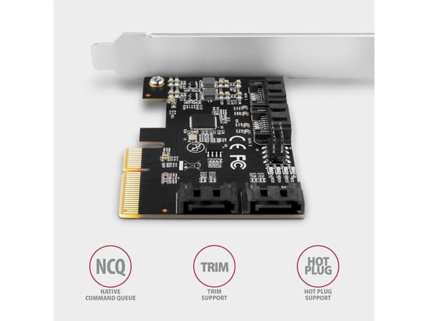 Axagon PCES-SA4X4, PCIe, SATA, Hankjønn, Full høyde/lav profil, PCIe 3.0, Sort
