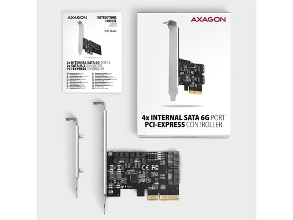 Axagon PCES-SA4X4, PCIe, SATA, Hankjønn, Full høyde/lav profil, PCIe 3.0, Sort