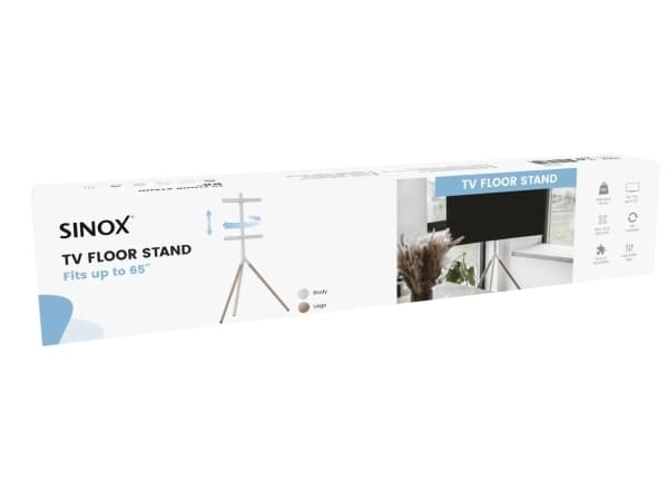 Sinox Tripod TV-lattiajalusta kääntyvällä yläosalla. 45"-65". Vaaleaa puuta/valkoinen