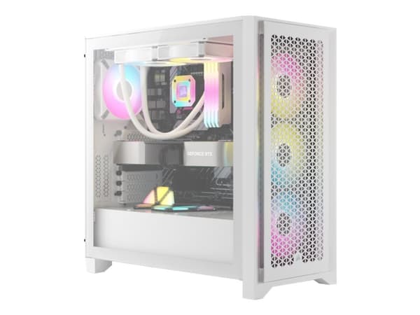 CORSAIR iCUE 4000D RGB Airflow - Mid tower - utökad ATX - genomskinlig sidopanel (härdat glas) - ingen strömförsörjning (ATX) - vit - USB/ljud