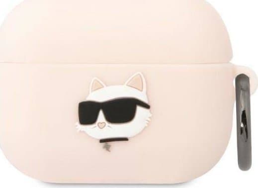Karl Lagerfeld KLAPRUNCHP AirPods Pro-deksel rødt/rosa Silikon Choupette Head 3D