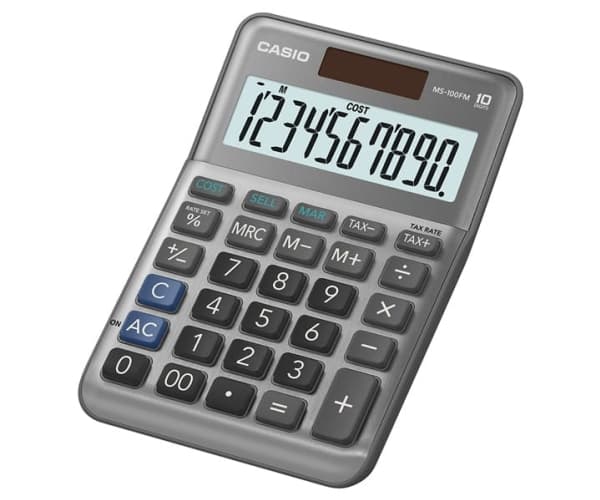 Casio MS-100FM, Desktop, Grunnleggende, 10 sifre, Batteri/Solcelle, Grå Grå