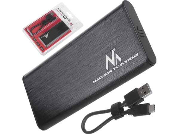 Maclean Pocket Maclean diskkabinett, SSD M.2, NVMe (PCIe), NGFF (SATA), USB 3.1, størrelser 2230/2240/2260/2280, aluminiumshus, MCE443