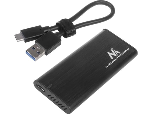 Maclean Pocket Maclean diskkabinett, SSD M.2, NVMe (PCIe), NGFF (SATA), USB 3.1, størrelser 2230/2240/2260/2280, aluminiumshus, MCE443