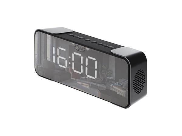 Adler AD 1190S, Digital vekkerklokke, Rektangel, Sort, Speil, Sølv, 12/24h, FM, 87,5 - 108 MHz