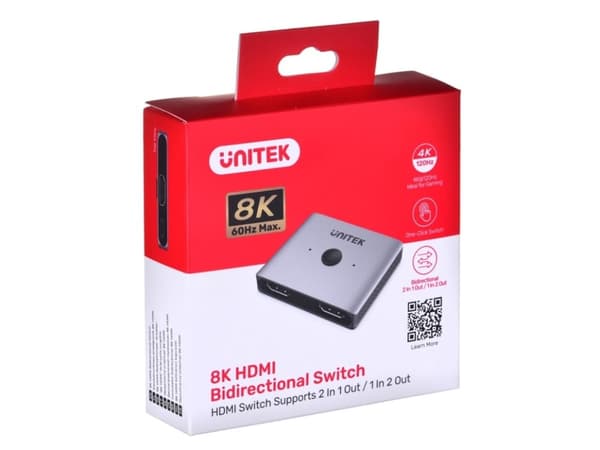 Unitek - Video/lyd splitter/bryter - 8K, bidirectional - 2 x HDMI - stasjonær
